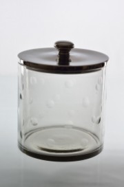 Fantastic Medium sized Barbara candy storage jar with dimples around the glass. Aluminium lid. Comes in three sizes. a) 14909- H13x21cm b)14910-H25x31cm c)14920- H33x21cm